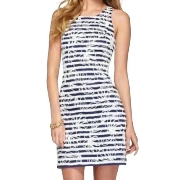 Lilly Pulitzer Cording We Will Go Shift Dress 8 Navy White Floral Embroidered - Picture 1 of 9